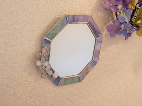 ✴︎:.｡.紫陽花モチーフの八角形の鏡♪　限定品　　(17~20size） 5枚目の画像