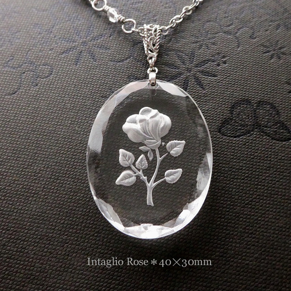 一輪の薔薇 ヴィンテージ インタリオガラス 40×30mm Glass Intaglio (SV) 2枚目の画像