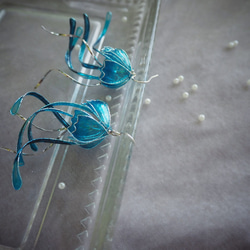 水母 蔚藍 垂墜式樹脂耳環 第4張的照片