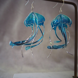 水母 蔚藍 垂墜式樹脂耳環 第2張的照片