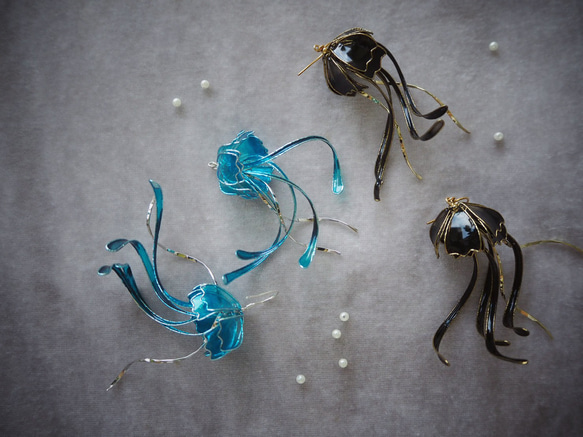 水母 蔚藍 垂墜式樹脂耳環 第7張的照片