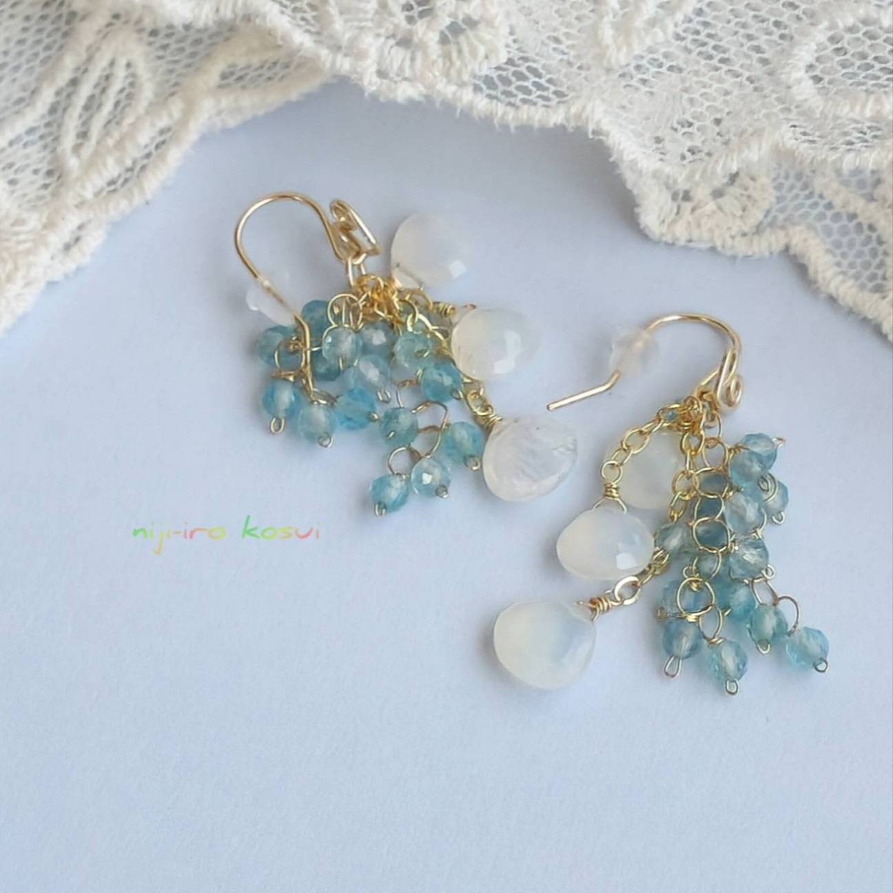 プルームアゲートエチオピアブルーカラーオパール14kgfピアス