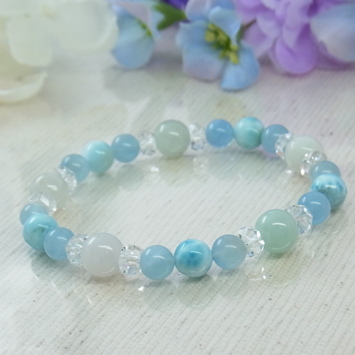 ♡ラリマーサイズアップ♡ネモフィラ カラーのブレスレット♡翡翠