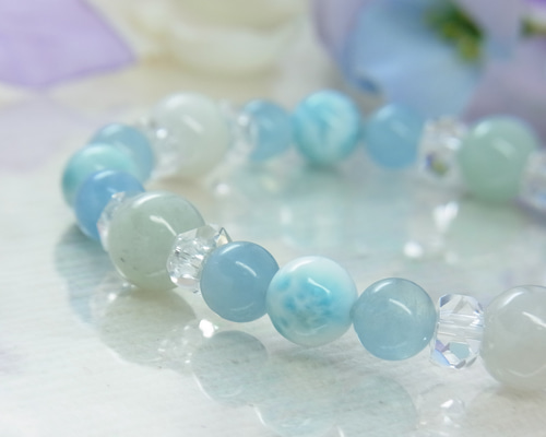 ♡ラリマーサイズアップ♡ネモフィラ カラーのブレスレット♡翡翠
