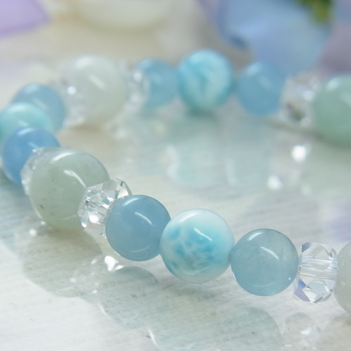 ♡ラリマーサイズアップ♡ネモフィラ カラーのブレスレット♡翡翠