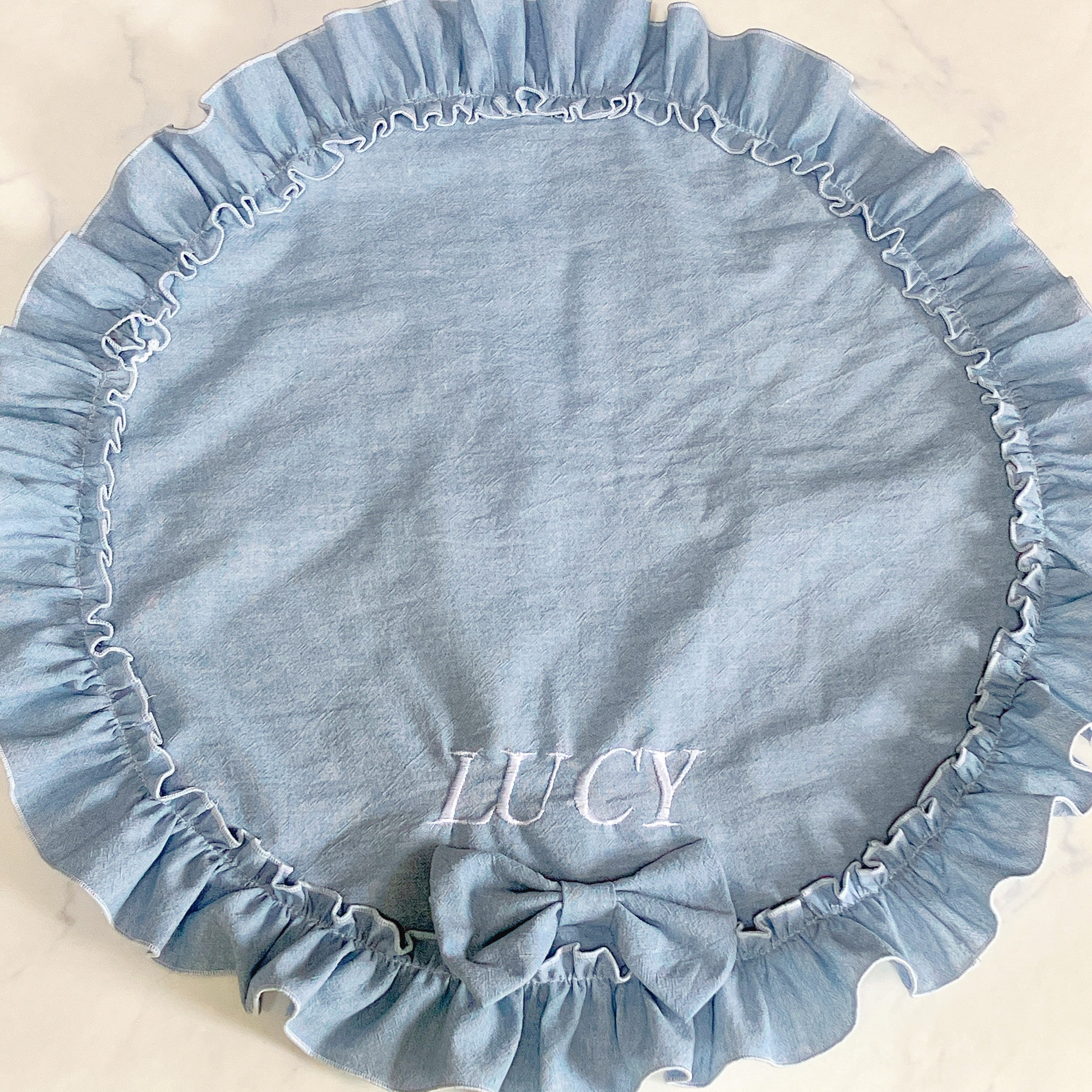 ライトブルー♡刺繍入りのデニムカフェマット♡♡