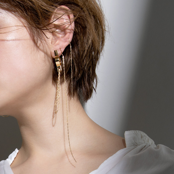 フィット感抜群 大人上品 ピアス「Lock Chain Earring」/ K18plated ゴールド シルバー 6枚目の画像