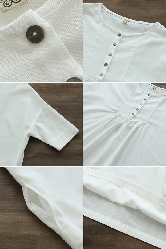蓬鬆身材遮蓋亞麻罩衫連衣裙（灰白色）OP32。 第11張的照片