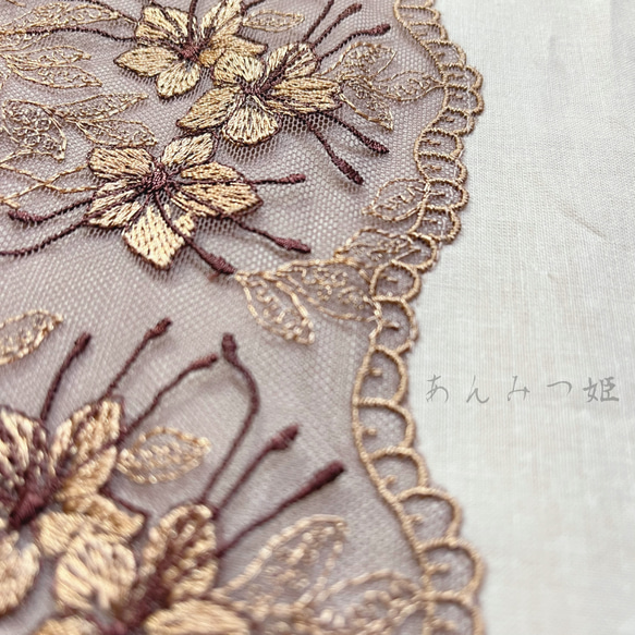 洗える刺繍半衿 シャンパンゴールドのお花【ラスト】 7枚目の画像