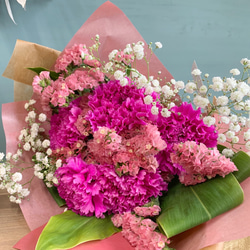 【母の日】※再販※生花のカーネーション花束ラベンダーピンク 2枚目の画像
