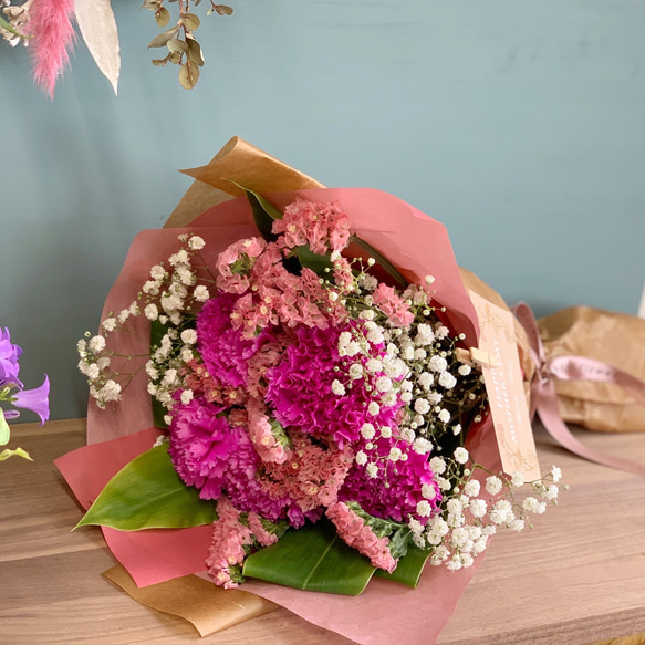 母の日】※再販※生花のカーネーション花束ラベンダーピンク