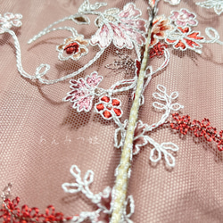 洗える刺繍半衿 くすみピンクと赤い花 7枚目の画像