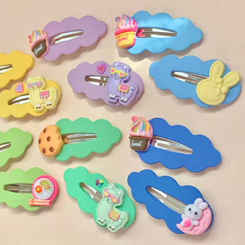 もこもこ♡ふわふわ雲ヘアクリップ 2本セット選べる8カラー
