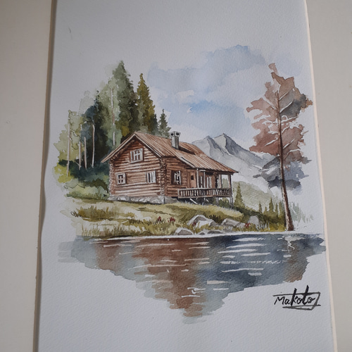 y*e様 風景画 水彩画 山と小屋 il_fullxfull.6130512943_s55q.jpg