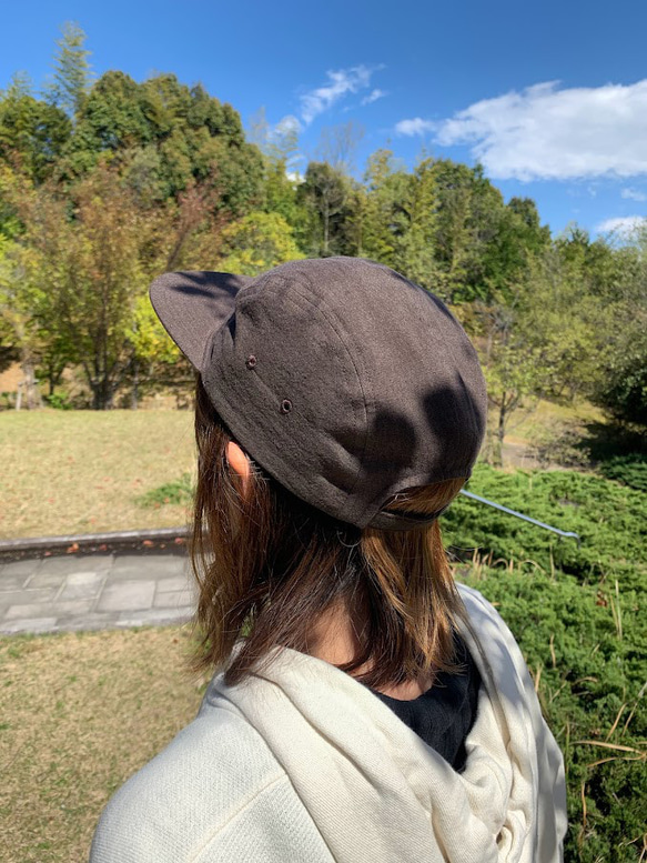 春夏向け ジェットキャップ（ブラウン ベルギーリネン・麻） 5枚目の画像