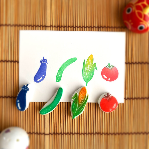 暑中見舞いにも夏野菜のはんこセット【トマト・きゅうり・ナス