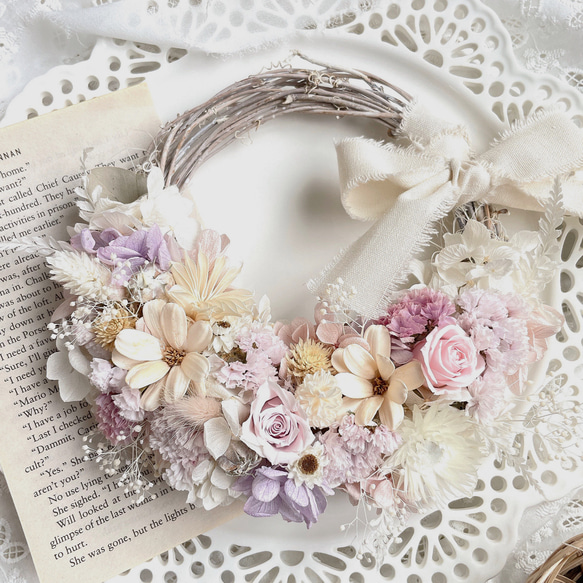 ピンクのハーフリース♡ドライフラワーリース
