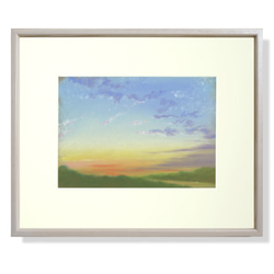 パステル画（原画）河のある風景。 河のある風景：朝（パステル画・マット紙付き） 絵画 パステル画