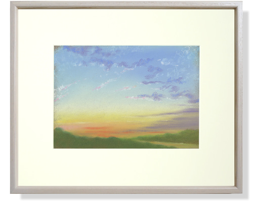 パステル画（原画）河のある風景。 河のある風景：朝（パステル画・マット紙付き） 絵画 パステル画