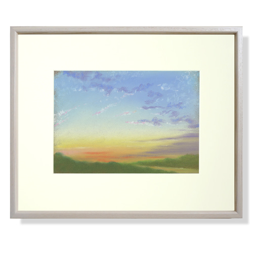 【全品送料無料】 河のある風景：朝（パステル画・マット紙付き） 絵画 パステル画 絵画