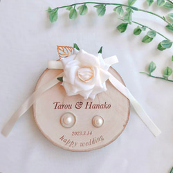 【オーダーメイド】　ホワイトローズ　切り株　リングピロー　木製　ウェディング　結婚式 3枚目の画像