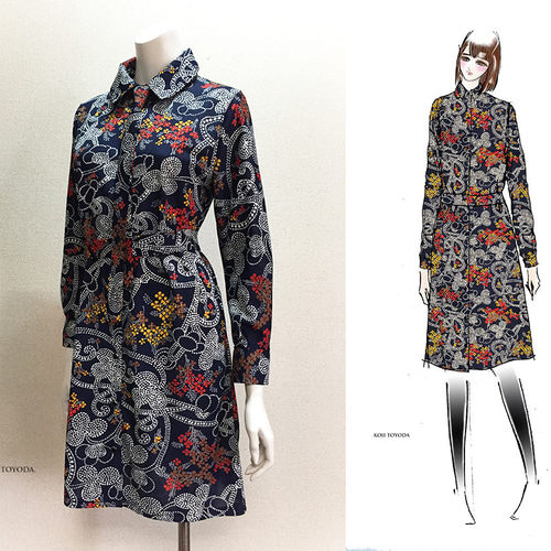 1点もの・デザイン画付き】イタリア製生地シャツ型ワンピース（KOJI  