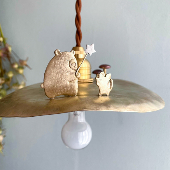 受注制作 山小屋ライト「クマとネズミ⭐︎」ペンダントライト 真鍮