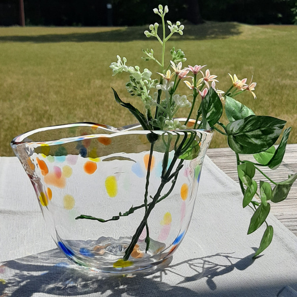 ガラスの蚊取り線香立て＊蚊遣　花器　マルチカラー　 手作り一点物　鮮やか　ポップ 6枚目の画像