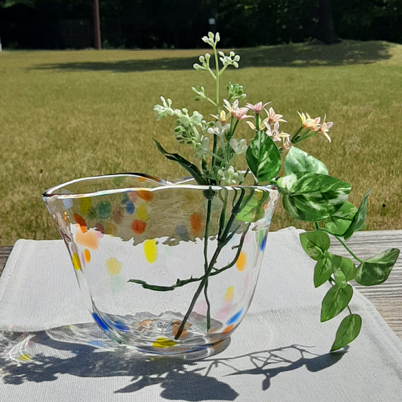 ガラスの蚊取り線香立て＊蚊遣　花器　マルチカラー　 手作り一点物　鮮やか　ポップ 5枚目の画像