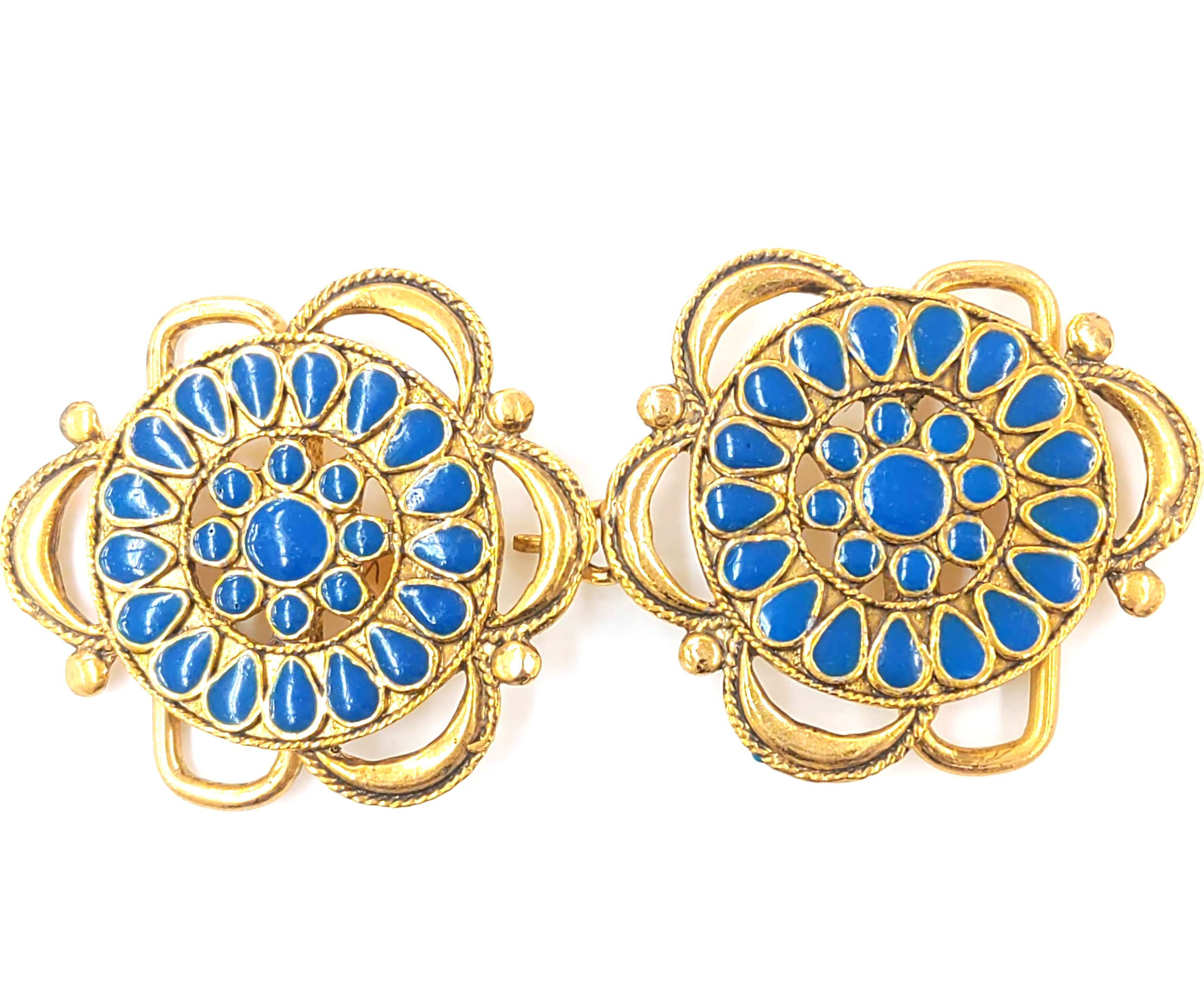 スペイン製バックル(ジョイント型）青 ベルトパーツ内径5cm