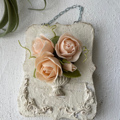 sold!【粘土のお花】クレイフラワー 薔薇 モルタルフレーム バラ