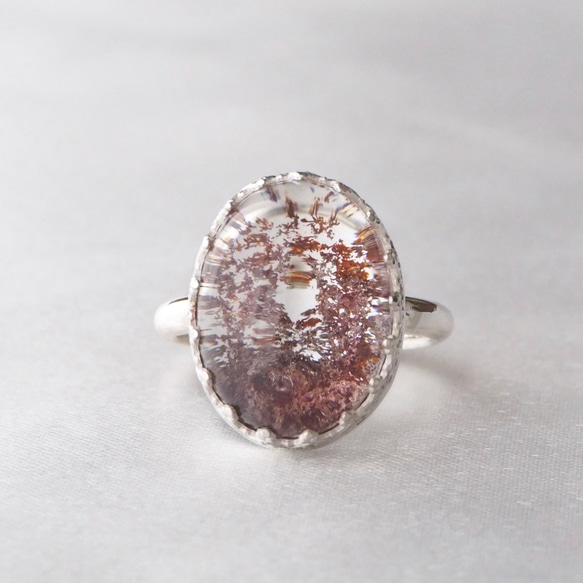 Garden Quartz ring -ガーデンクォーツ 彫金 重ね付け 天然石リング 大ぶり クォーツ 水晶 大粒- 1枚目の画像