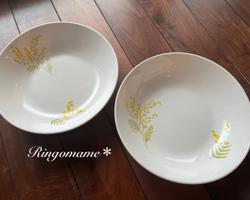 北欧♡ミモザなパスタプレート＊21センチ＊2枚set* 中皿 りんごまめ