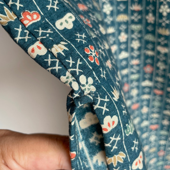 【1点もの】四角布のスカート 着物リメイク -絹 紬 着物地 青緑に松竹梅 SK299 11枚目の画像