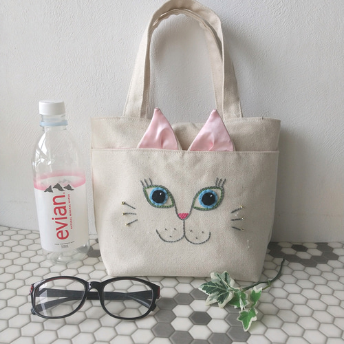 お洒落刺繍猫 トートバッグ 白猫 トートバッグ ranco 通販 お洒落刺繍猫 トートバッグ 白猫 トートバッグ ranco 通販