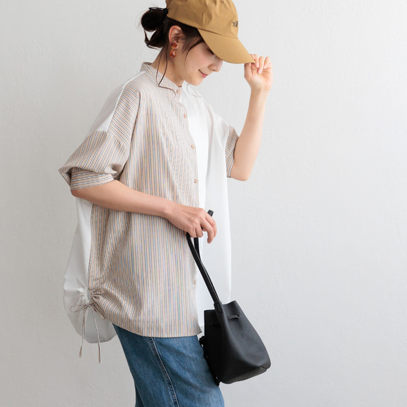 【全３色】オシャレ度UP！大人気シャツ ドロストスリットバイカラーシャツ 23134 13枚目の画像