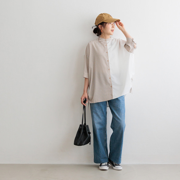 【全３色】オシャレ度UP！大人気シャツ ドロストスリットバイカラーシャツ 23134 16枚目の画像