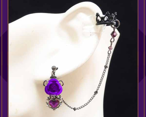 薔薇 バラ ローズ ハート 紫パープル 黒ブラック ピアス イヤリング