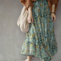 夏の花柄スカート　ギャザースカート 　ロングスカート 4枚目の画像