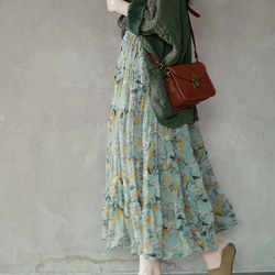 夏の花柄スカート　ギャザースカート 　ロングスカート 10枚目の画像