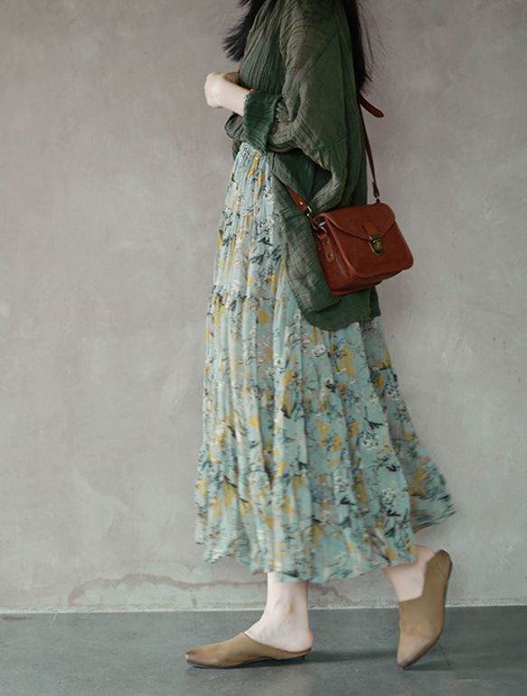 夏の花柄スカート　ギャザースカート 　ロングスカート 10枚目の画像