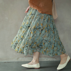夏の花柄スカート　ギャザースカート 　ロングスカート 5枚目の画像