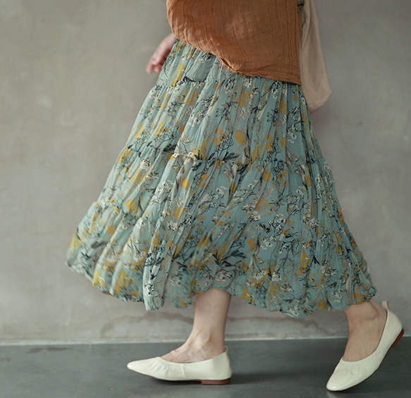 夏の花柄スカート　ギャザースカート 　ロングスカート 5枚目の画像