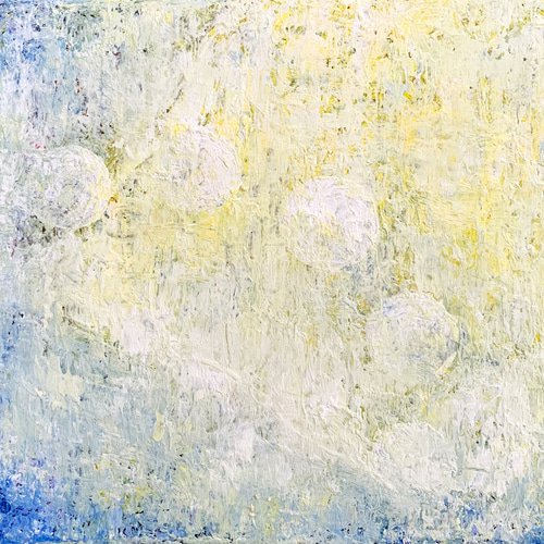 原画 油絵 月明かりのカーテン 月のアート 抽象画 F0号 イエロー