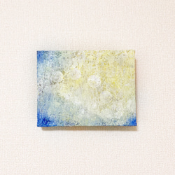 原画 油絵 月明かりのカーテン 月のアート 抽象画  F0号 イエロー×ブルー モダンアート 1枚目の画像