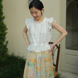 PLEATS PLEASE ノースリーブ レース シャツ ブラウス ホワイト 3 PLEATS PLEASE ノースリーブ レース シャツ ブラウス ホワイト 3