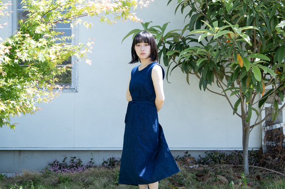 最高級藍染　浴衣ワンピース　ロングワンピース 藍染Organic Cotton 2Way ロングワンピース【ボタニカル生地