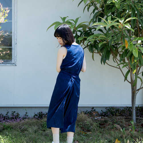 藍染Organic Cotton 2Way ロングワンピース【ボタニカル生地 藍染Organic Cotton 2Way ロングワンピース【ボタニカル生地