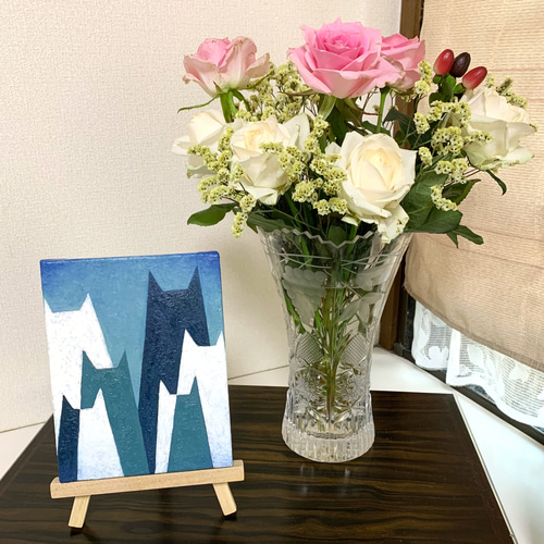 「細胞」抽象画 油彩 F4号 原画 油絵 ねこ山脈 猫のアート 抽象画 F0号 グリーン×ホワイト