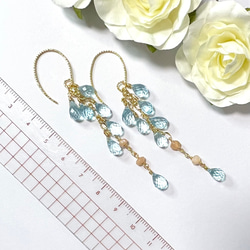 天然石ピアス　ブルートパーズ×ピーチムーンストーン　14kgf　pierced earrings　 4枚目の画像